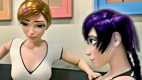 3D animated big MILF vs teen in revealing outfits