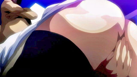Anime hentai girl with massive tits and ass squeezed in explicit uniform pose