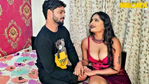 Tejaswini Gowda hot Indian model in sexy red dress with partner