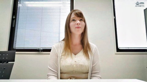 Seductive Japanese married woman in office cardigan, teasing gaze