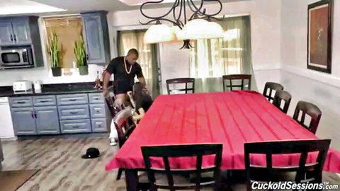 Lana Rhoades in sexy interracial scene with black bull at home