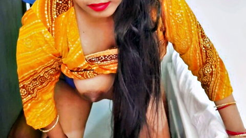 YourPinki's steamy Eid tease: Mature Indian beauty exposes big tits in yellow saree
