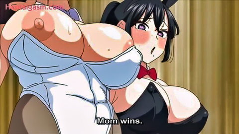Busty hentai mom in skimpy bunny suit with exposed breasts
