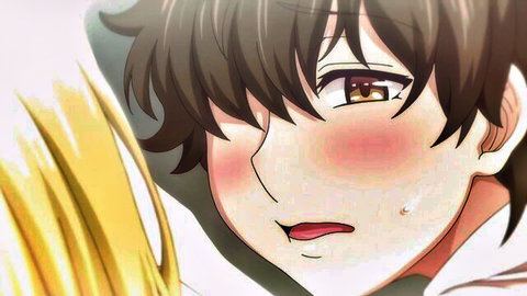 Blushing anime boy with brown hair close-up from Imaizumin-chi hentai