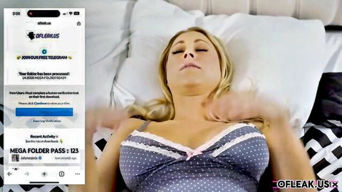 Blonde big tits MILF lying seductively on bed in lacy gray bra