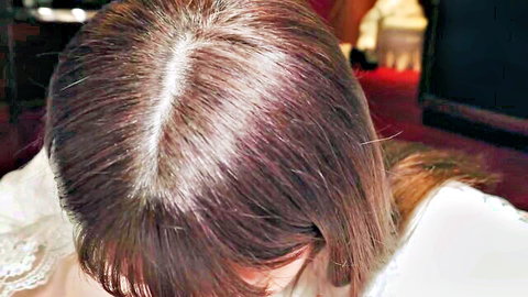 19-year-old Aya-chan with parted brown hair in white lace top, gentle close-up