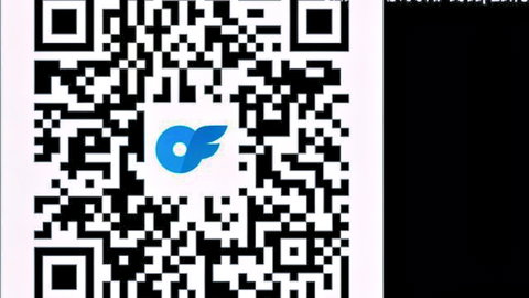 QR code with central blue logo on black background