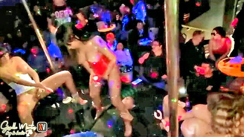 Mia Marin and Giselle Montes pole dancing in bikinis at Mexicali club show