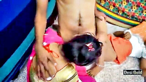 Indian bhabhi threesome with sister and boyfriend, explicit Desi Gold scene