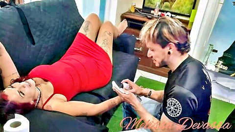 Melissa Devassa tattooed intimately without panties in red dress