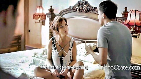 Syren De Mer as stepmom in intimate bedroom talk with stepson