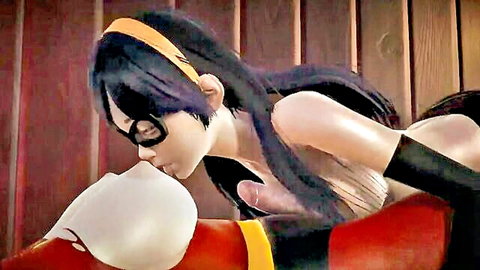 3D Violet Parr kissing Elastigirl in Incredibles futa creampie scene