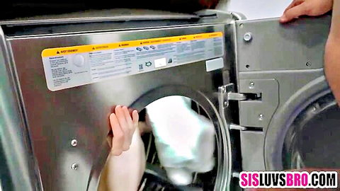 Stepbrother pushes stepsister into washing machine for teen pussy fuck