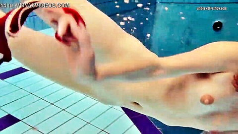 Czech model Nastya Volna nude underwater, hairy nudist in pool