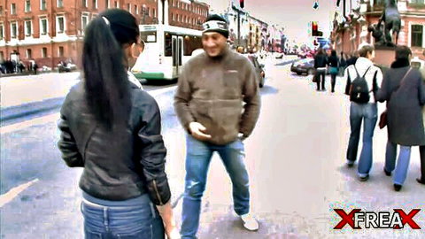 Anabell Bella amateur brunette in street tease with stud, big cock anal hint
