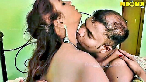 Amelia in passionate Indian couple embrace, topless kissing scene