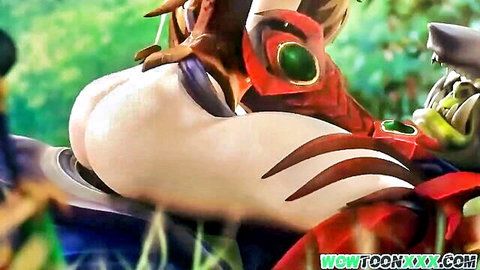 Huge white elf ass spread wide bent over as green orc grips hips for doggy style pounding hentai comic