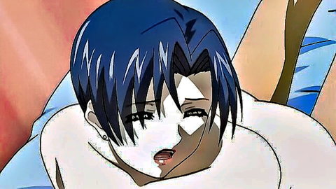 Teary-eyed blue-haired anime mother in taboo hentai scene, episode 6