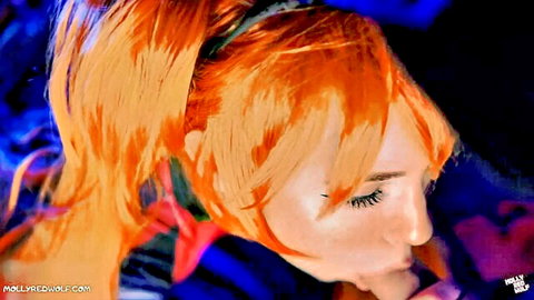 MollyRedWolf as Asuka Langley in sloppy blowjob Evangelion cosplay