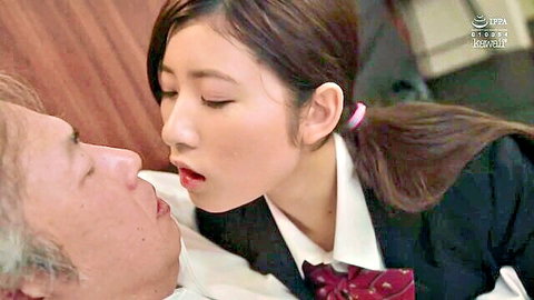 Kurimiya Futaba in school uniform passionately kissing older man