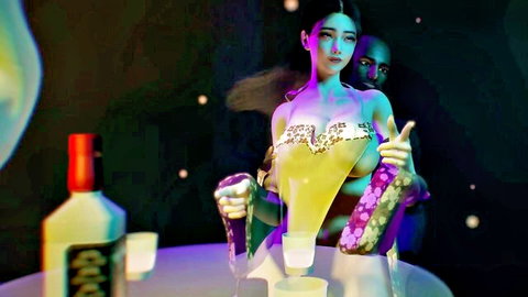 Zhao Xueyan in sexy bar tease with lover, 3D rendered passion