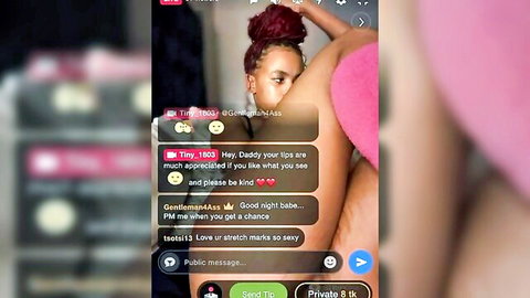 South African camgirl Tiny_1803 teasing topless in pink towel
