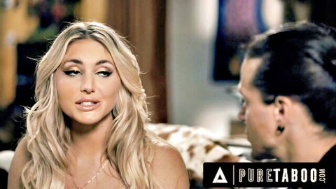 Blonde wife with huge tits seductively eyes taboo lover in intimate closeup