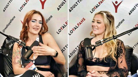 Codi Vore and River Lynn at Adult Fans podcast in sexy black tops