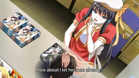Seductive anime chef girl in red uniform from Eroge! H mo Game series, teasing pose