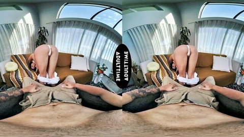 Harley Haze petite brunette rides cock in POV VR cowgirl