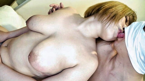 Japanese amateur with huge tits nude, intimate neck licking by partner