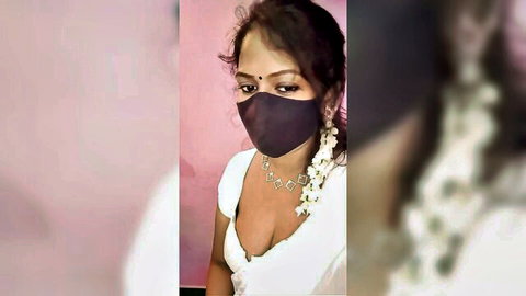 Phoenix Tamil YouTuber in low-cut white saree showing cleavage, dirty talk live