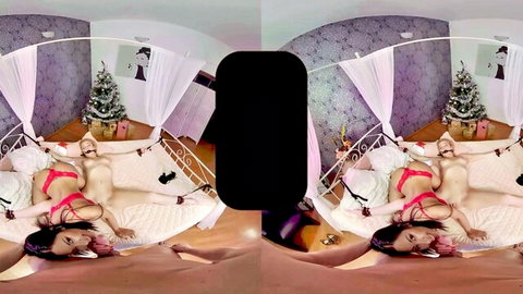 Polly Pons bound in red lingerie for Xmas threesome with Alexa Flexy