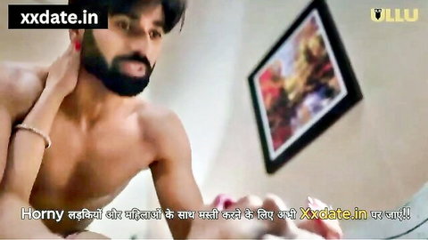 Bearded muscular Indian hunk grabs busty housewife's neck in hot taboo desi tease