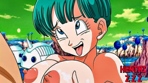Green-haired hentai babe flashes massive tits with hard nipples as robot gropes huge boobs smiling tongue out
