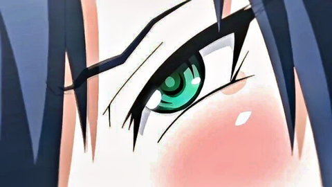 Blushing anime nurse with intense green eyes in hentai style