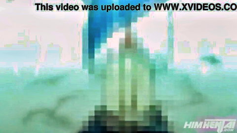Blurry pixelated closeup of busty woman's massive natural tits in greenish tint