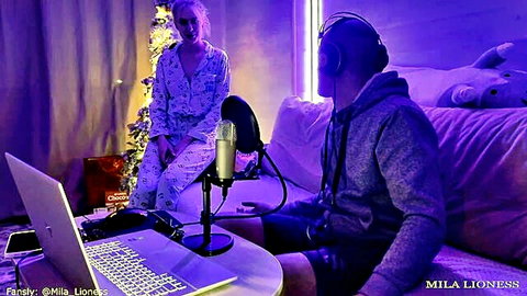 Mila Lioness in seductive holiday pajamas with stepson in steamy setup