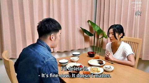 Asian couple at dinner table in JAV cheating drama DASS-129
