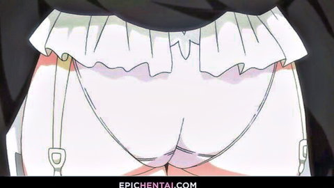 Hentai maid bends over with skirt up exposing pink pussy and ass in close POV