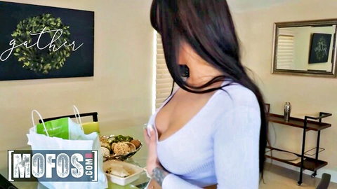 Sabrina Valentine teases with big cleavage in white top for special delivery tip