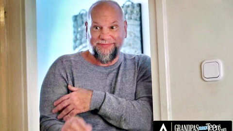 Renata Fox in steamy Grandpa's TeTeens scene with bald older man peeking excitedly