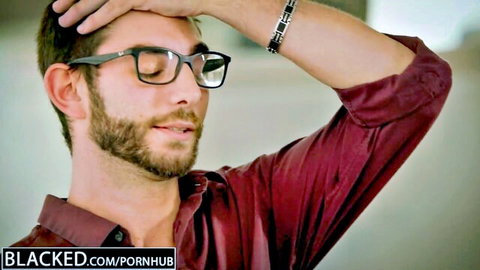 Lana Rhoades with handsome bearded man in glasses, Blacked interracial tease