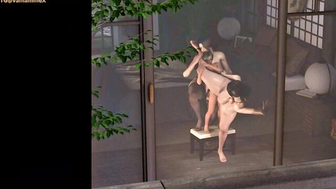 Two nude anime girls scissor their wet pussies together in steamy 3D hentai sex.