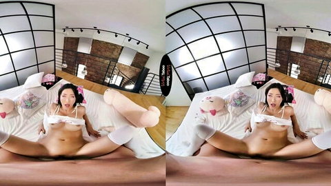Sumire Mizukawa nude on bed, legs spread wide exposing pussy and tits