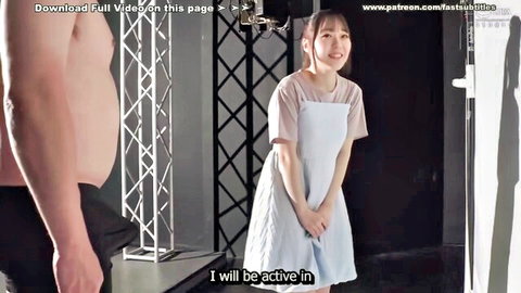 Petite Asian woman in apron teases chubby man with shadow blowjob NTR behind curtain