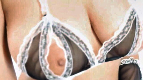 Busty Asian woman in sheer black lace bra with exposed nipples, JAV maids episode 2