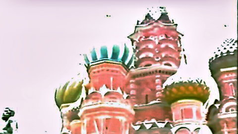 Iconic Russian Kremlin domes in pink filter, evoking classic Russian teens porn theme