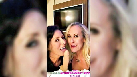 Reagan and Brandi in teasing tongue kiss for stepson threesome