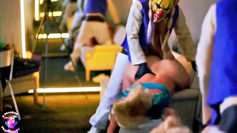 Blonde with fat ass fucked by clown in explicit costume sex